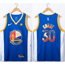 Men Golden State Warriors 30 Stephen Curry Royal 75th Anniversary Stitched Jersey