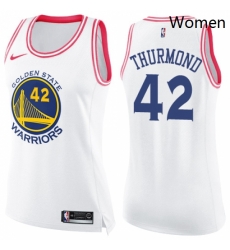 Womens Nike Golden State Warriors 42 Nate Thurmond Swingman WhitePink Fashion NBA Jersey 