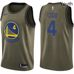 Youth Nike Golden State Warriors 4 Quinn Cook Swingman Green Salute to Service NBA Jersey 