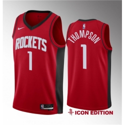 Men Houston Rockets 1 Amen Thompson Red 2023 Draft Swingman Icon Edition Stitched Basketball Jersey