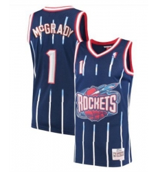 Men Houston Rockets 1 Tracy McGrady Navy Throwback Stitched Basketball Jersey