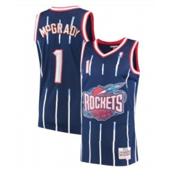 Men Houston Rockets 1 Tracy McGrady Navy Throwback Stitched Basketball Jersey