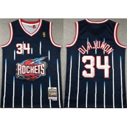 Men Houston Rockets 34 Hakeem Olajuwon Navy 1996 97 Mitchell  26 Ness Hardwood Classics Swingman Stitched Basketball Jersey