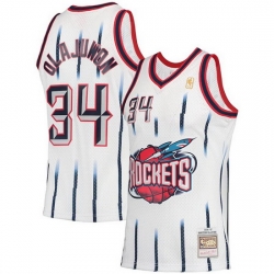 Men Houston Rockets 34 Hakeem Olajuwon White 1996 97 Mitchell  26 Ness Hardwood Classics Swingman Stitched Basketball Jersey