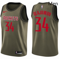 Mens Nike Houston Rockets 34 Hakeem Olajuwon Green Salute to Service NBA Swingman Jersey