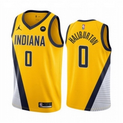 Men Indiana Pacers 0 Tyrese Haliburton Yellow Statement Edition Stitched Basketball Jersey