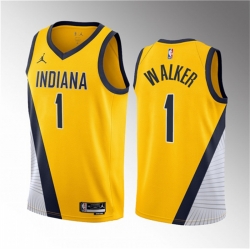 Men Indiana Pacers 1 Jarace Walker Yellow 2023 Draft Statement Edition Stitched Basketball Jersey