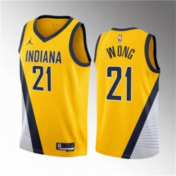 Men Indiana Pacers 21 Isaiah Wong Yellow 2023 Draft Statement Edition Stitched Basketball Jersey