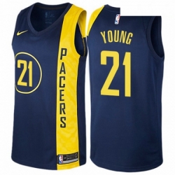 Mens Nike Indiana Pacers 21 Thaddeus Young Authentic Navy Blue NBA Jersey City Edition