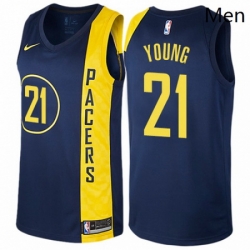 Mens Nike Indiana Pacers 21 Thaddeus Young Swingman Navy Blue NBA Jersey City Edition