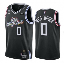 Men Los Angeles Clippers 0 Russell Westbrook Black 2022 23 City Edition With NO 6 Patch Stitched Jersey