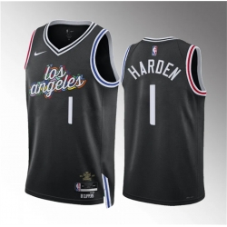 Men Los Angeles Clippers 1 James Harden Black 2022 23 City Edition Stitched Jersey
