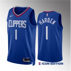 Men Los Angeles Clippers 1 James Harden Blue Icon Edition Stitched Jersey