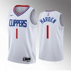 Men Los Angeles Clippers 1 James Harden White 2023 Association Edition Stitched Jersey