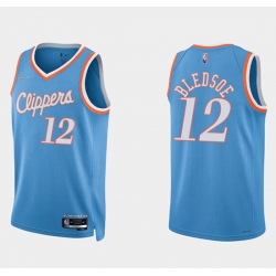 Men Los Angeles Clippers 12 Eric Bledsoe 2021 22 Blue 75th Anniversary City Edition Stitched Basketball Jersey