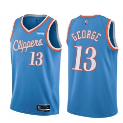 Men Los Angeles Clippers 13 Paul George 2021 22 City Edition Light Blue 75th Anniversary Stitched Basketball Jersey