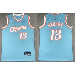 Men Los Angeles Clippers 13 Paul George Blue 75th Anniversary 2021 2022 City Edition NBA Jersey