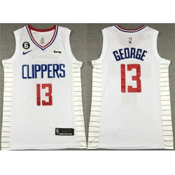 Men Los Angeles Clippers 13 Paul George White With NO 6 Patch Stitched Jersey