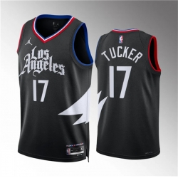 Men Los Angeles Clippers 17 P J  Tucker Black Statement Edition Stitched Jersey
