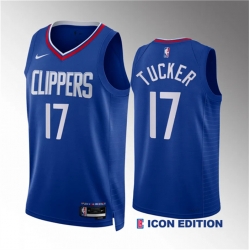 Men Los Angeles Clippers 17 P J  Tucker Blue Icon Edition Stitched Jersey