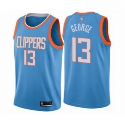 Mens Los Angeles Clippers 13 Paul George Authentic Blue Basketball Jersey City Edition 