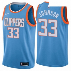 Mens Nike Los Angeles Clippers 33 Wesley Johnson Swingman Blue NBA Jersey City Edition