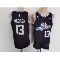 Youth Los Angeles Clippers 13 Paul George 2022 23 Black With No 6 Patch City Edition Stitched Basketball Jersey
