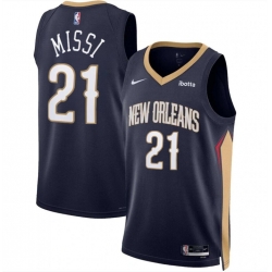 Men New Orleans Pelicans 21 Yves Missi Navy 2024 Draft Icon Edition Stitched Basketball Jersey