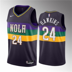 Men New Orleans Pelicans 24 Jordan Hawkins Purple 2023 Draft City Edition Stitched Basketball Jersey