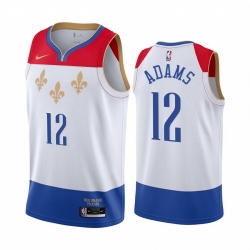 Men Nike New Orleans Pelicans 12 Steven Adams White NBA Swingman 2020 21 City Edition Jersey