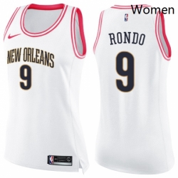 Womens Nike New Orleans Pelicans 9 Rajon Rondo Swingman WhitePink Fashion NBA Jersey 