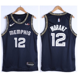 Men Memphis Grizzlies 12 Ja Morant 75th Anniversary 2021 Navy Swingman Stitched Jersey