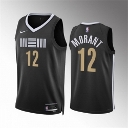Men Memphis Grizzlies 12 Ja Morant Black 2023 24 City Edition Stitched Basketball Jersey
