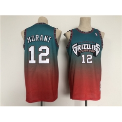 Men Memphis Grizzlies 12 Ja Morant Teal Red Throwback Stitched Jersey