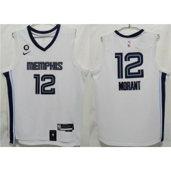 Men Memphis Grizzlies 12 Ja Morant White With NO 6 Patch Stitched Jersey