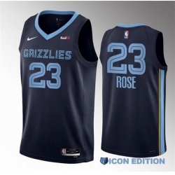 Men Memphis Grizzlies 23 Derrick Rose Navy Icon Edition Stitched Jersey