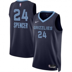 Men Memphis Grizzlies 24 Cam Spencer Navy 2024 Draft Icon Edition Stitched Jersey