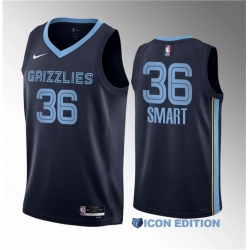 Men Memphis Grizzlies 36 Marcus Smart Navy Icon Edition Stitched Basketball Jersey