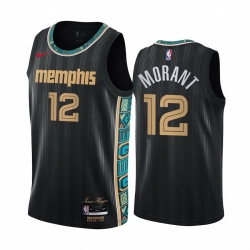 Men Nike Memphis Grizzlies 12 Ja Morant Black NBA Swingman 2020 21 City Edition Jersey
