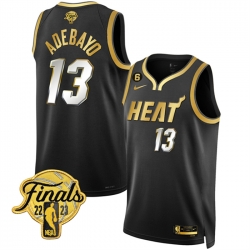 Men Miami Heat 13 Bam Adebayo Black Gold Edition 2023 Finals Collection With NO 6 Patch Stitched Basketball Jersey