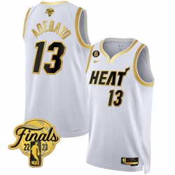 Men Miami Heat 13 Bam Adebayo White Gold Edition 2023 Finals Collection With NO 6 Patch Stitched Basketball Jersey