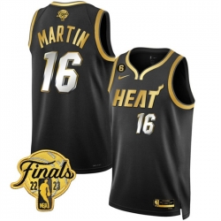 Men Miami Heat 16 Caleb Martin Black Gold Edition 2023 Finals Collection With NO 6 Patch Stitched Basketball Jersey