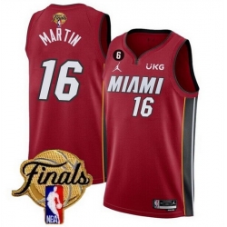 Men Miami Heat 16 Caleb Martin Red 2023 Finals Statement Edition With NO 6 Patch Stitched Basketball Jersey