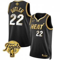 Men Miami Heat 22 Jimmy Butler Black Gold Edition 2023 Finals Collection With NO 6 Patch Stitched Basketball Jersey