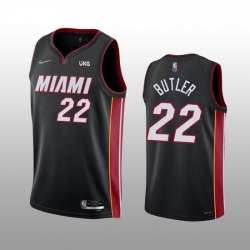Men Miami Heat 22 Jimmy Butler Black Icon Edition 75th Anniversary Stitched Jersey