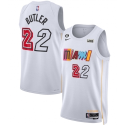 Men Miami Heat 22 Jimmy Butler White 2022 23 City Edition With NO 6 Patch Stitched Jersey