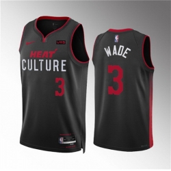 Men Miami Heat 3 Dwyane Wade Black 2023 24 City Edition Stitched Basketball Jersey 688