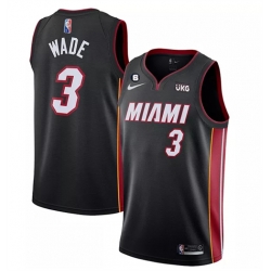 Men Miami Heat 3 Dwyane Wade Black With NO 6 Patch Stitched Jerseys