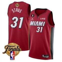 Men Miami Heat 31 Max Strus Red 2023 Finals Statement Edition With NO 6 Patch Stitched Basketball Jersey