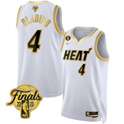 Men Miami Heat 4 Victor Oladipo White Gold Edition 2023 Finals Collection With NO 6 Patch Stitched Basketball Jersey